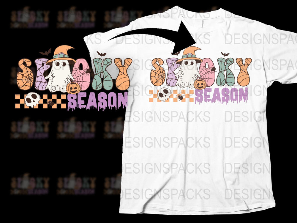 Spooky Season Halloween T-Shirt, Cute Ghost and Pumpkin Graphic Tee, Fun Autumn Holiday Apparel for All Ages