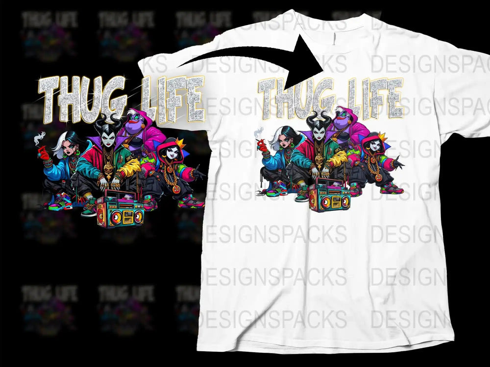 Thug Life Cartoon Characters T-Shirt, Colorful Hip Hop Style, Urban Streetwear, Unisex Graphic Tee, Multiple Sizes Available