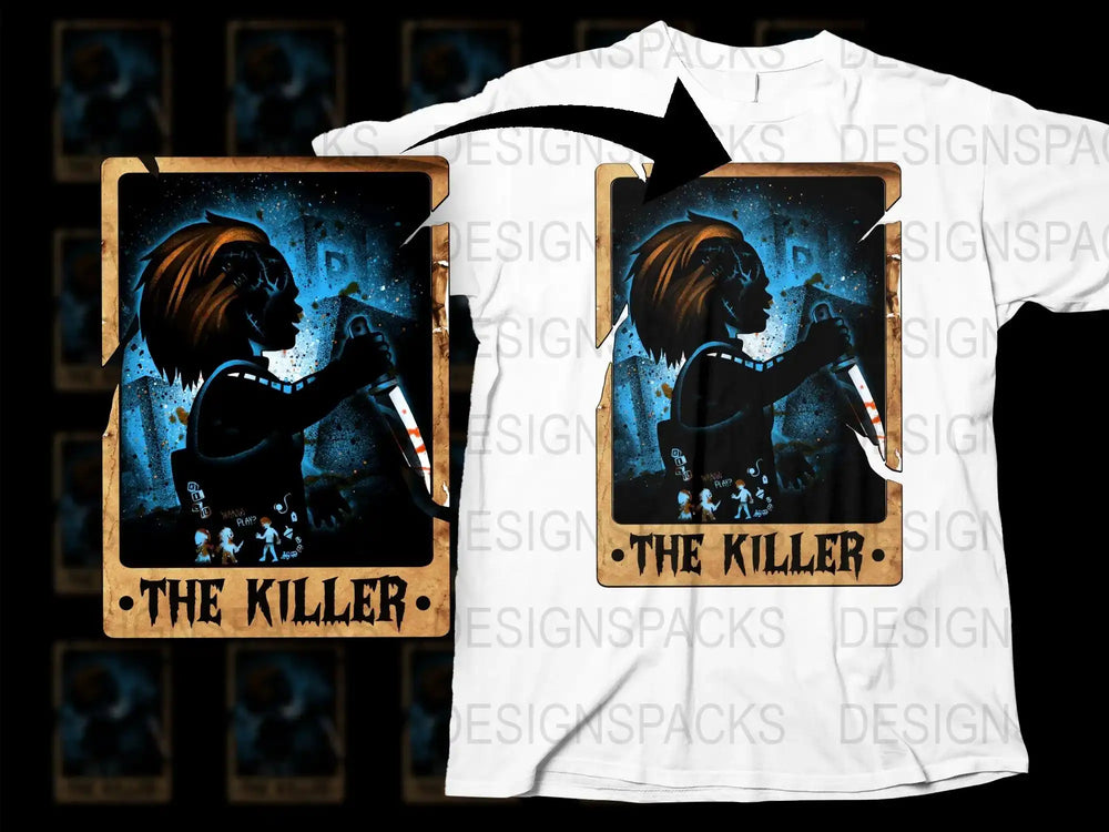 Vintage Horror Movie T-Shirt 'The Killer' Graphic Tee, Spooky Retro Design, Unisex Cotton Shirt