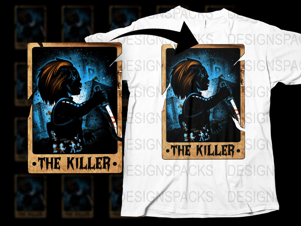 Vintage Horror Movie T-Shirt 'The Killer' Graphic Tee, Spooky Retro Design, Unisex Cotton Shirt