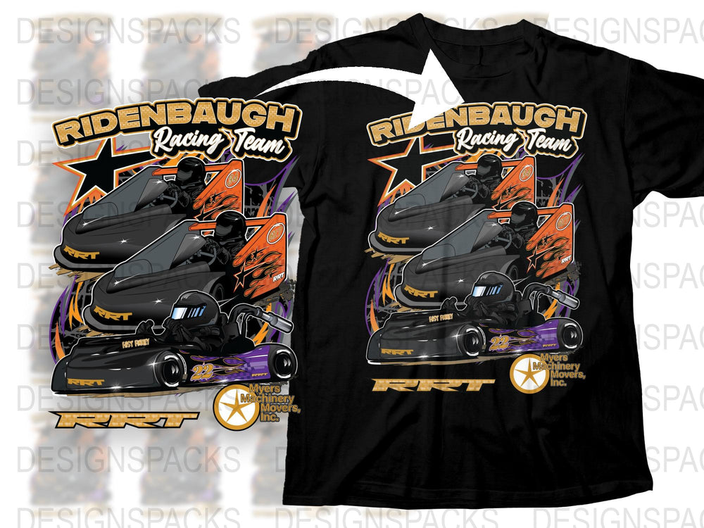 Ridebaugh Racing Team Snowmobile Graphic T-Shirt, Motorsport Fan Apparel, Sports Event Merchandise, Bold Orange and Black Design