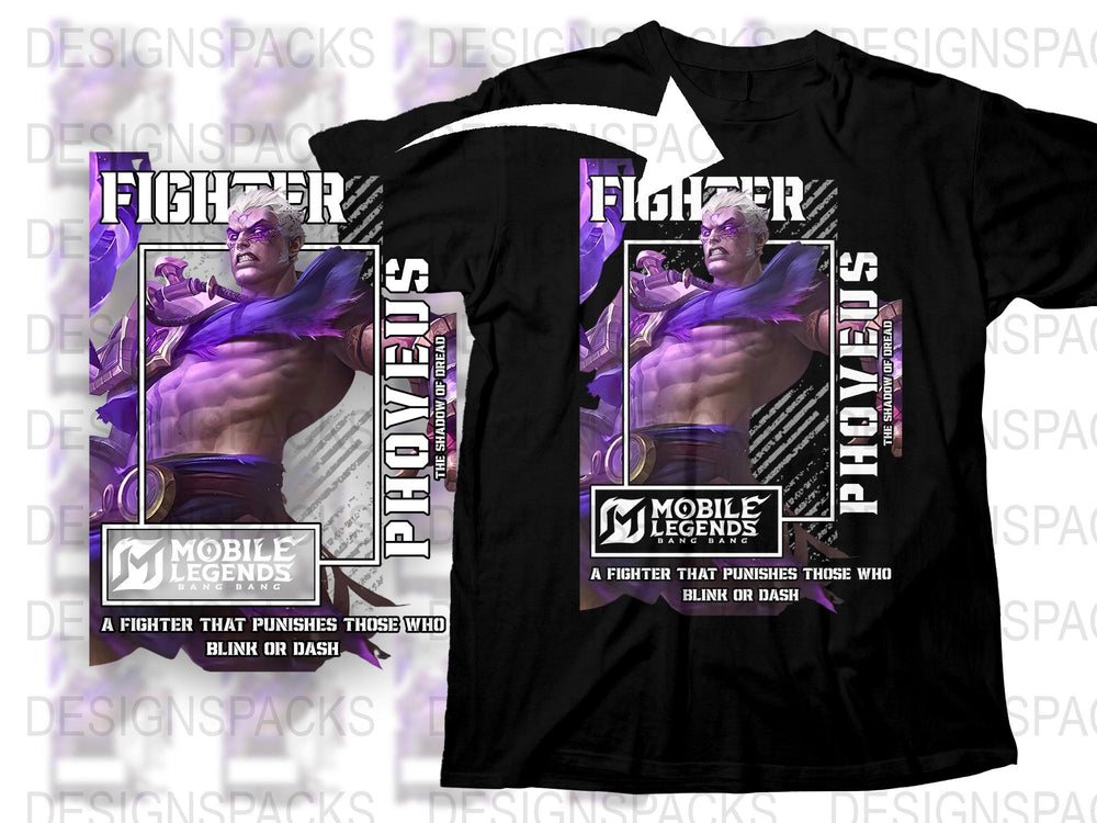 Mobile Legends Fighter T-Shirt, Stylish Gaming Tee, Purple Graphic Shirt, Cool Gamer Apparel