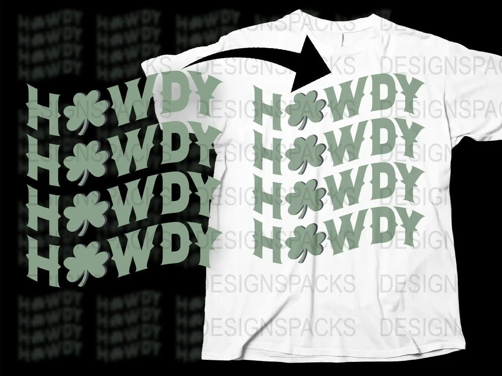 Howdy Clover Print T-Shirt, Green Shamrock Graphic Tee, St. Patrick's Day Shirt, Unisex Cotton Top