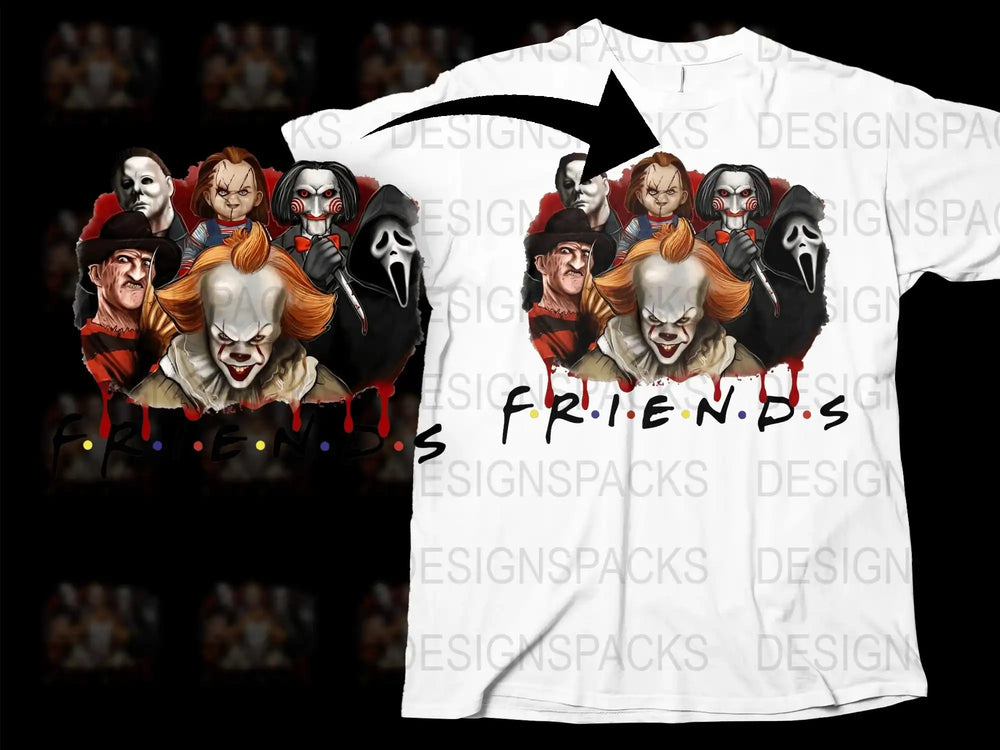 Horror Movie Clown Friends T-Shirt, Scary Film Characters Tee, Unique Halloween Costume Party Wear
