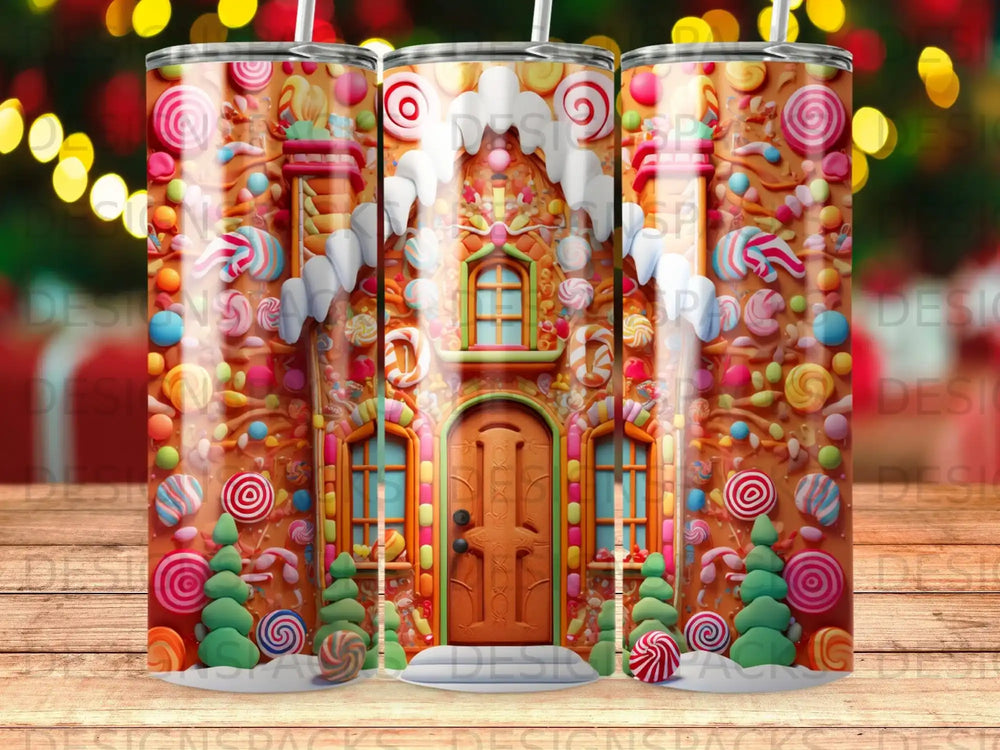 Gingerbread house with colorful candy decorations, cookies, and icing.