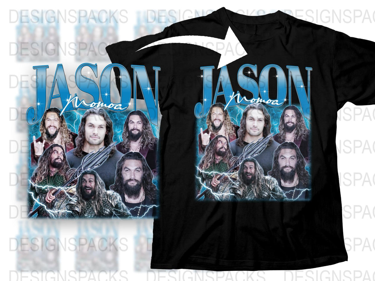 Jason Momoa Graphic T-Shirt, Movie Star Fan Merch, Unisex Black Cotton Tee, Multiple Portraits Design, Celebrity Inspired Clothing