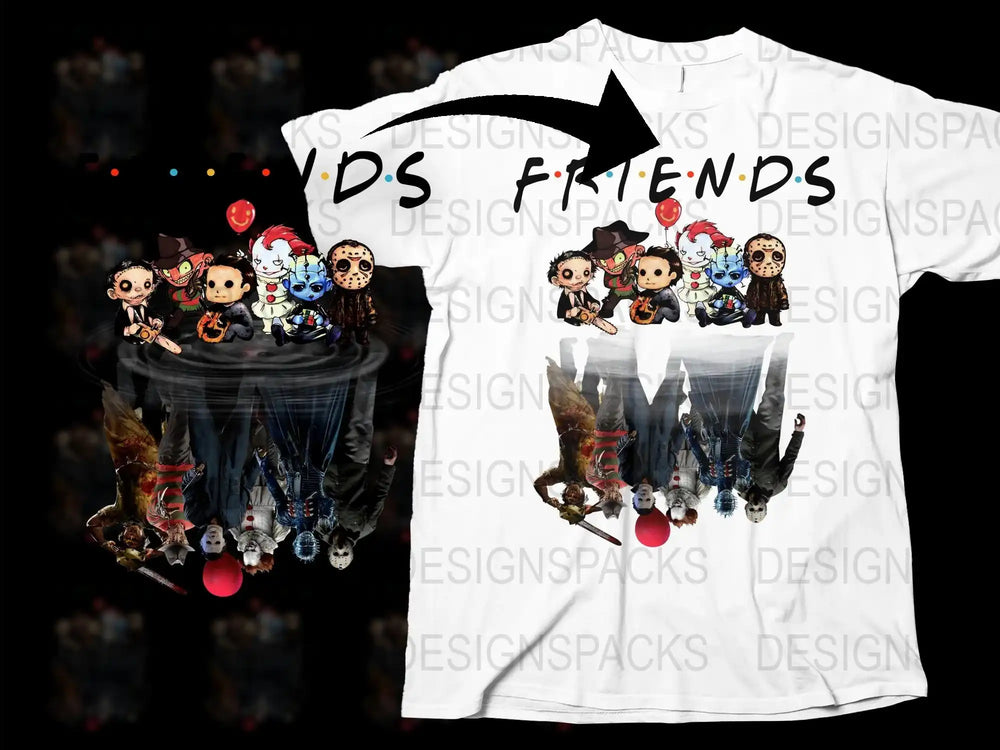Cute Horror Friends T-Shirt, Spooky Halloween Scary Character Group Tee, Unisex Horror Movie Fan Shirt