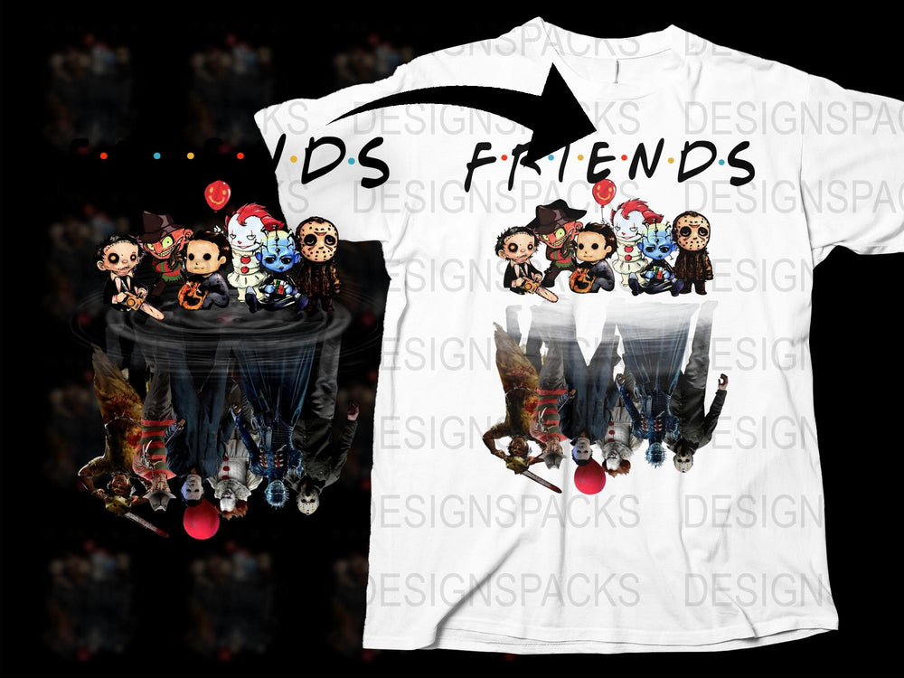 Cute Horror Friends T-Shirt, Spooky Halloween Scary Character Group Tee, Unisex Horror Movie Fan Shirt