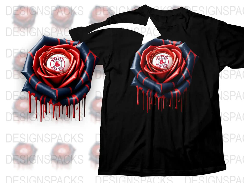 Gothic Rose Graphic T-Shirt, Bold Red and Blue Flower Design, Stylish Dripping Paint Effect Tee