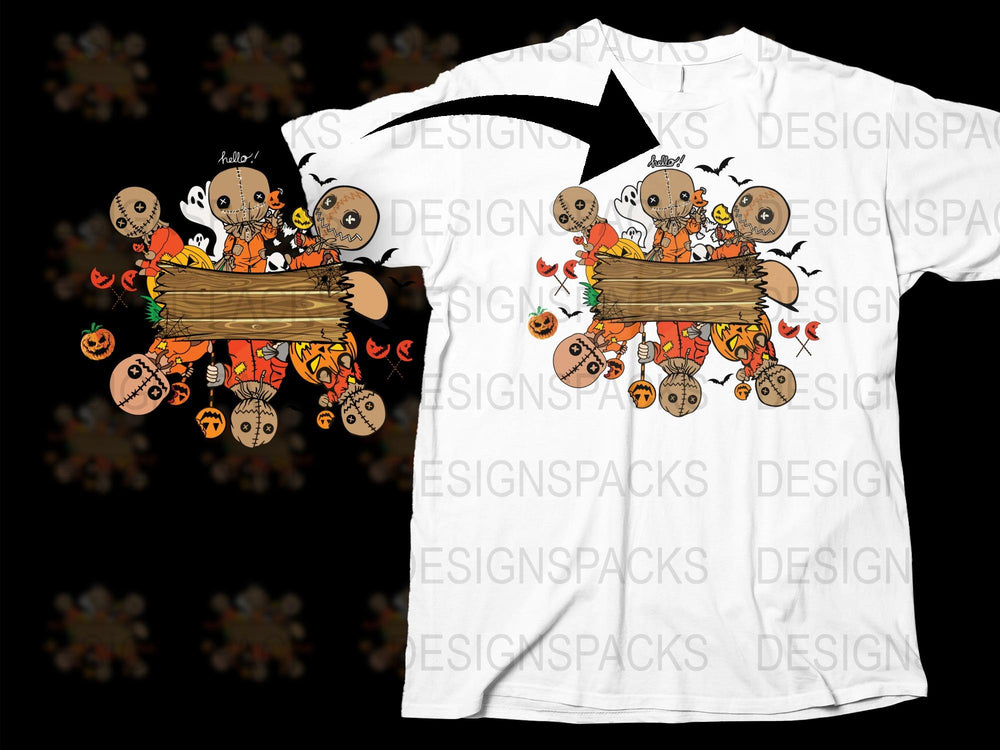 Halloween T-Shirt Vintage Scarecrow and Pumpkins Spooky Fall Graphic Tee Unisex Adult Clothing