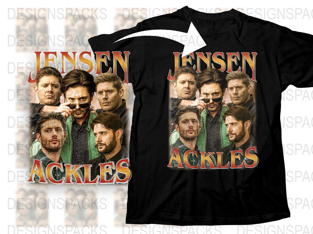 Jensen Ackles Graphic T-Shirt, Multiple Poses Print Tee, Fan Merch, Unisex Black Cotton Shirt