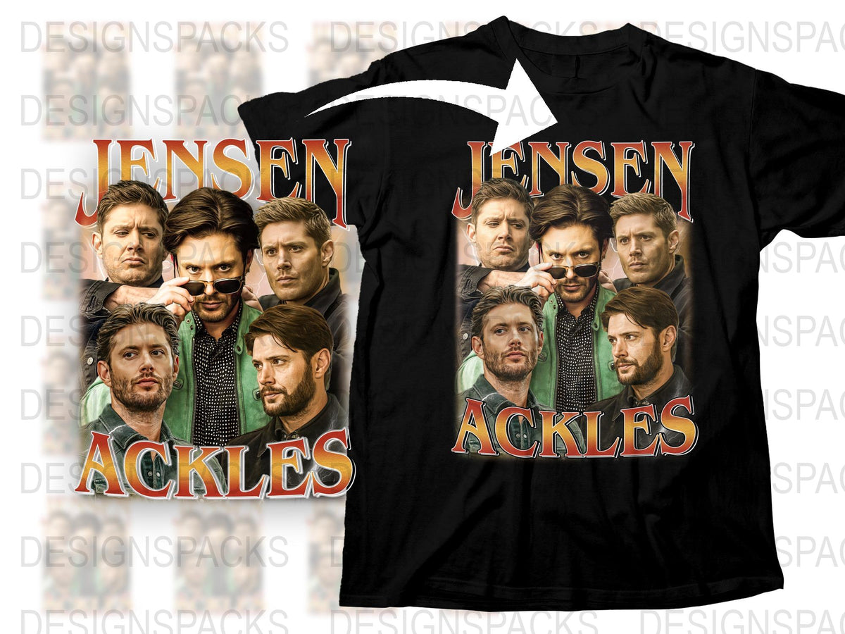 Jensen Ackles Graphic T-Shirt, Multiple Poses Print Tee, Fan Merch, Unisex Black Cotton Shirt