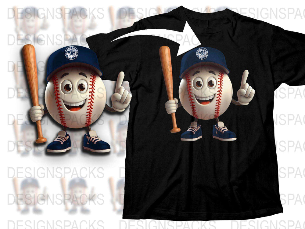 Novelty Baseball T-Shirt, Cute Character Design, Kids and Adults Sports Apparel