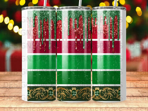 Glitter Drips Red Green Stripes Ornate Gold Tumbler product type