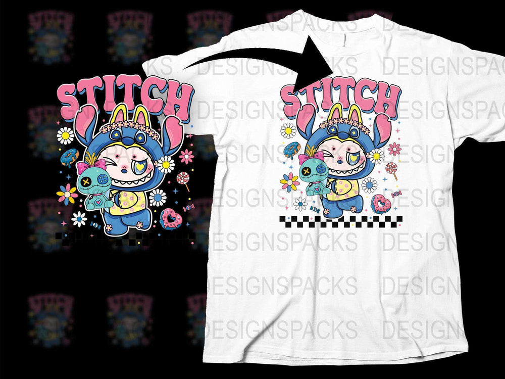 Cute Stitch Graphic T-Shirt, Colorful Cartoon Character Tee, Unisex Adult and Kids Sizes Available