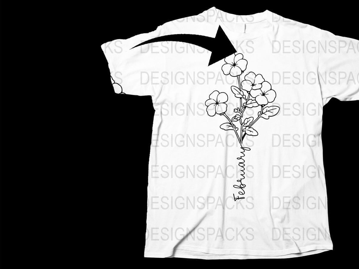 White Floral T-Shirt with Black Arrow Design, Casual Summer Top, Unisex Cotton Tee