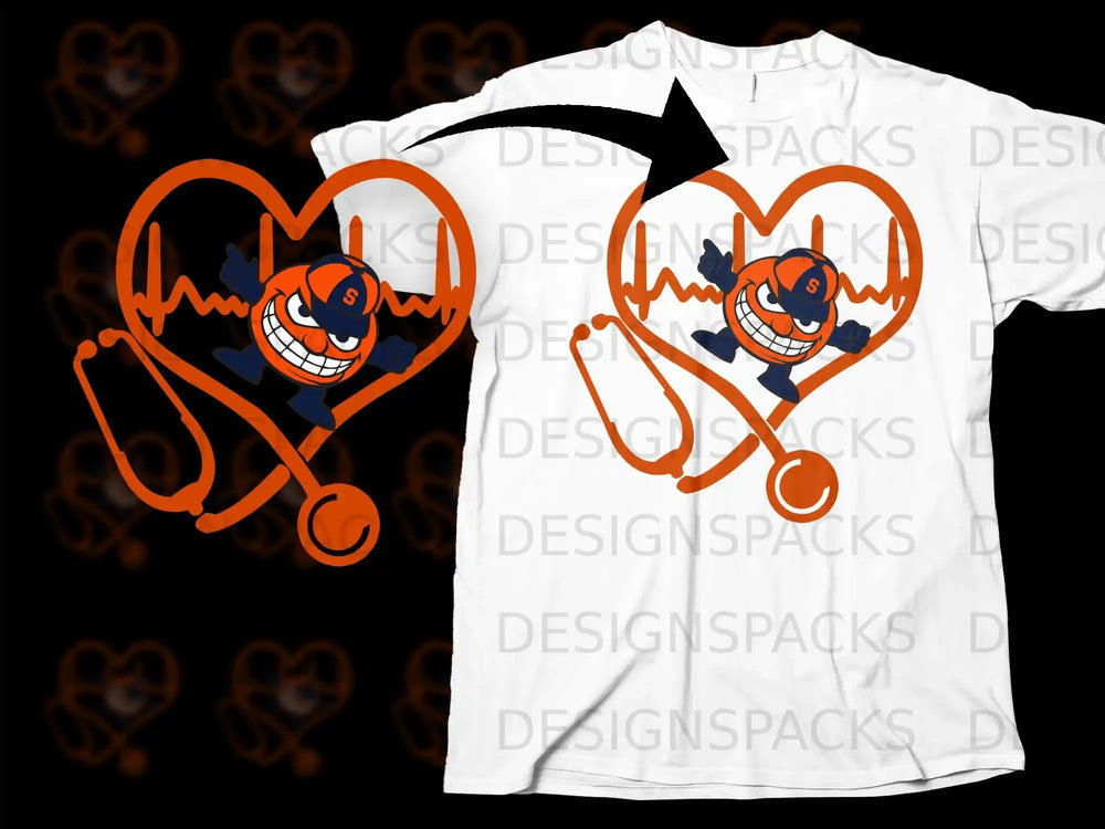 Orange Mascot with Heartbeat and Stethoscope Design Shirt
