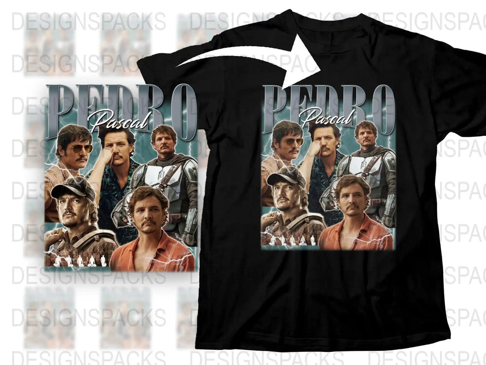Vintage Retro Pedro Pascal T-Shirt, Multiple Poses Graphic Tee, Classic Actor Fan Apparel, Gift Idea