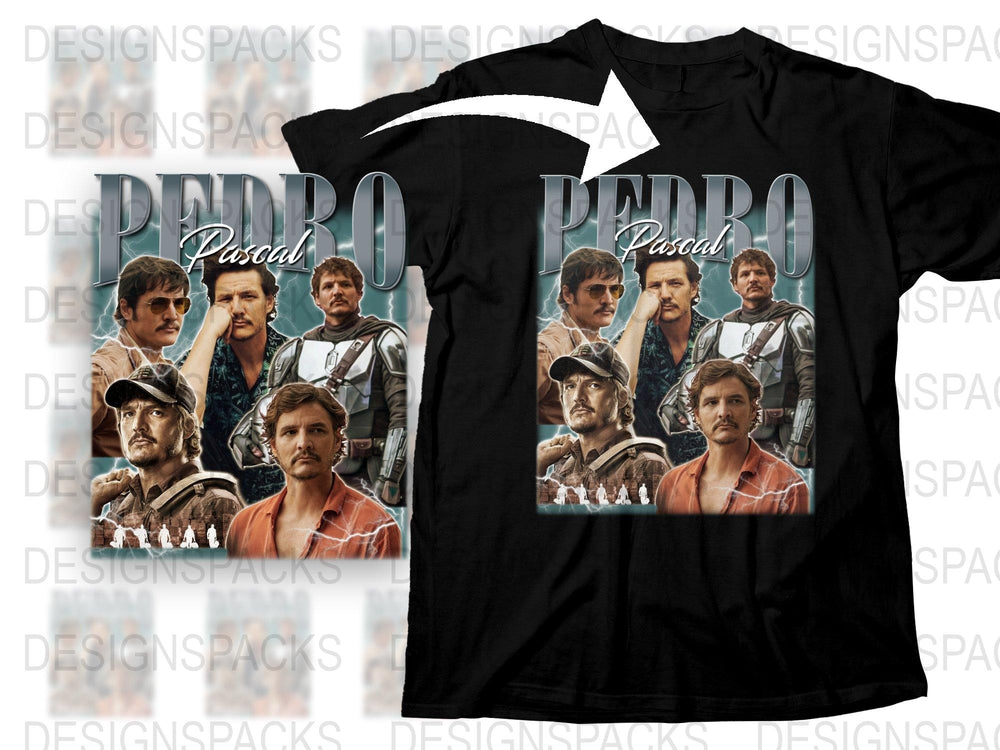 Vintage Retro Pedro Pascal T-Shirt, Multiple Poses Graphic Tee, Classic Actor Fan Apparel, Gift Idea