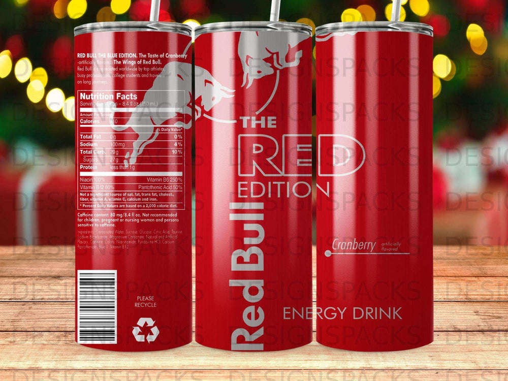 Red Bull Blue Edition Cranberry energy drink can with nutrition facts.