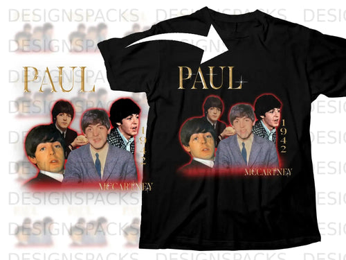 Black t-shirt with Paul McCartney and the year 1942.