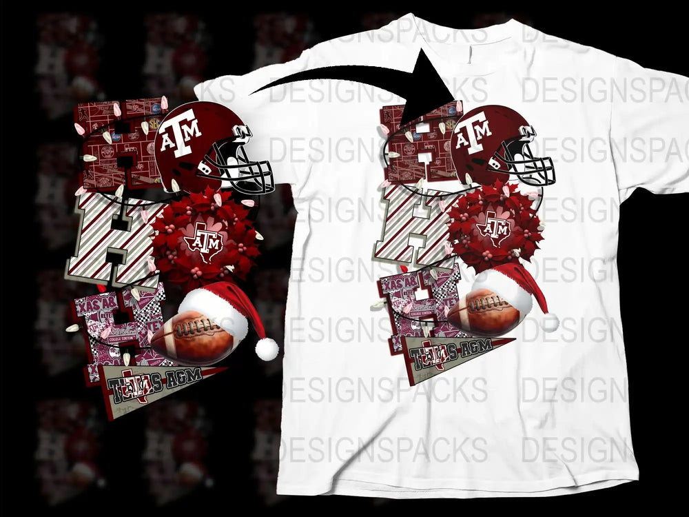 Texas AandM Football Helmet Graphic T-Shirt, Aggies Fan Apparel, College Football Tee, Maroon and White Design
