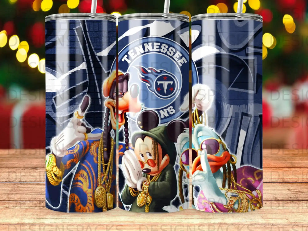 Mickey and Donald dressed as rappers with Tennessee Titans logo.