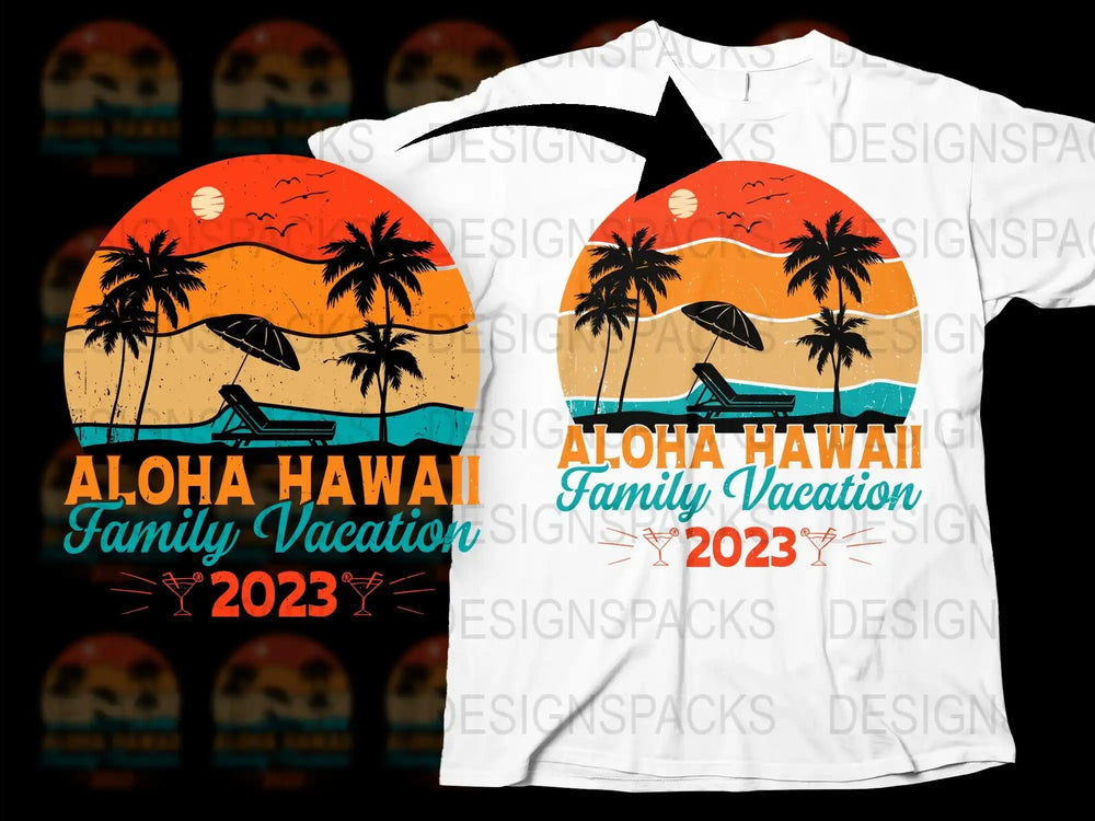 Aloha Hawaii Family Vacation 2023 T-Shirt, Tropical Sunset Beach Graphic Tee, Summer Holiday Matching Shirts