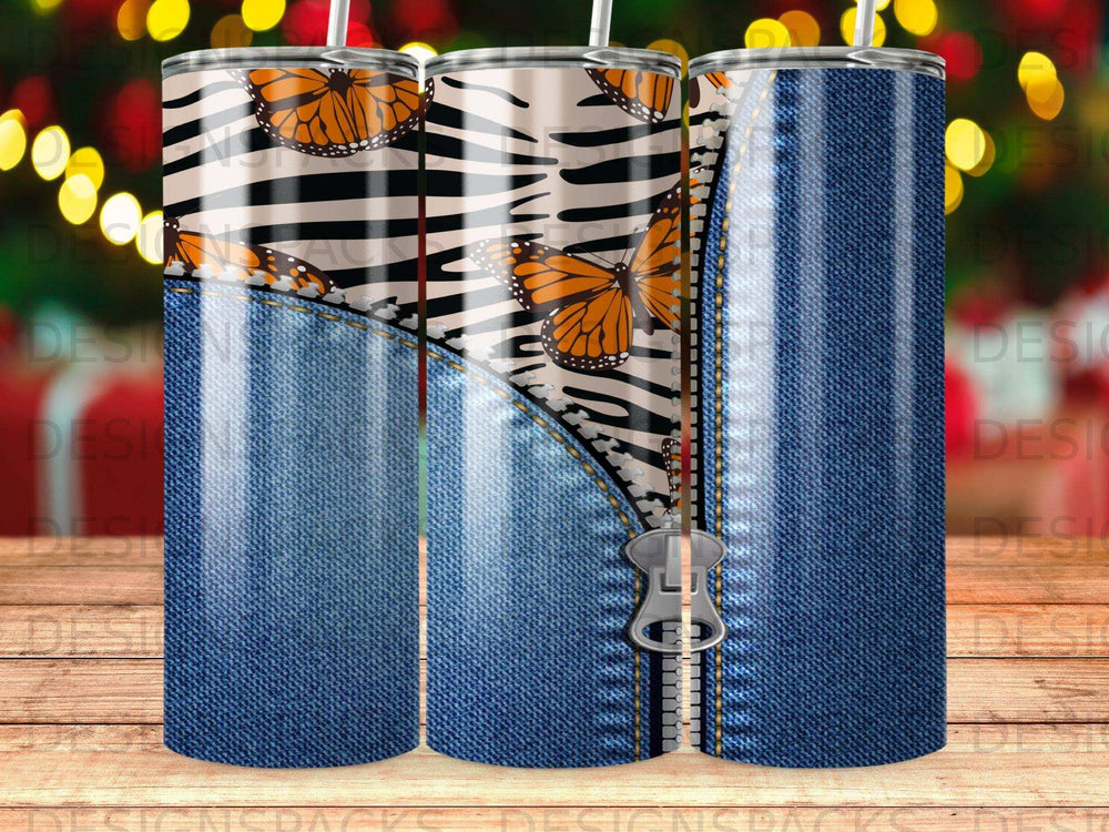 Denim Zipper Zebra Monarch Butterfly Tumbler product type