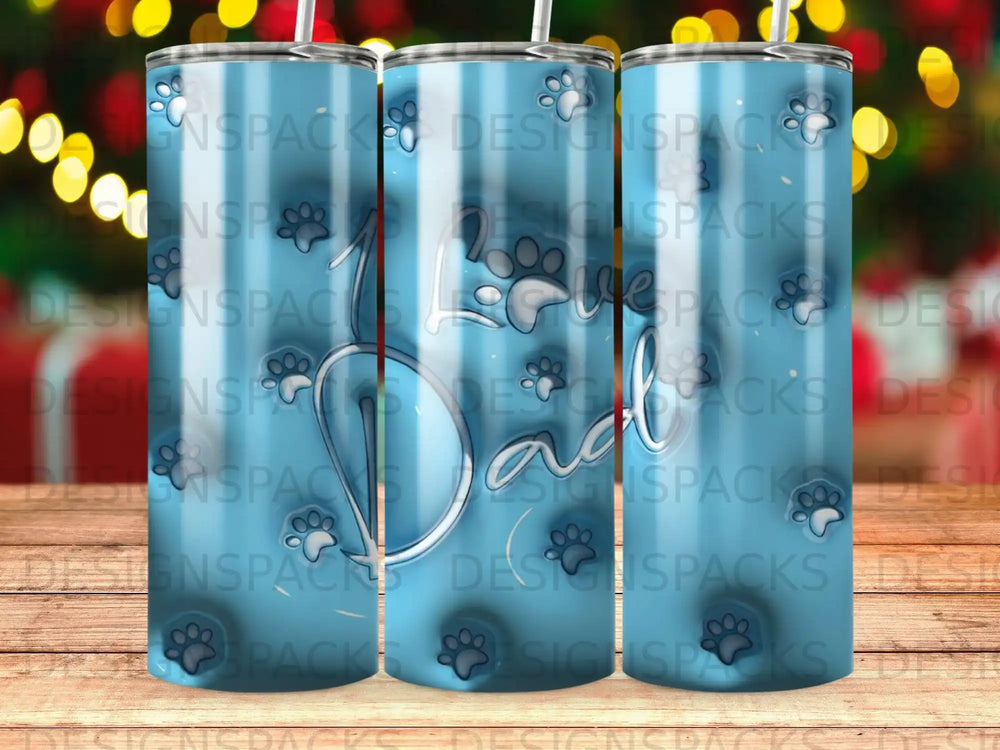 I Love Dad Paw Print Blue Stripes Tumbler product type