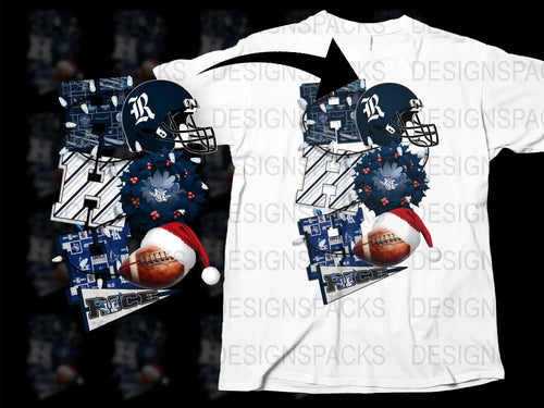Rice University Football Helmet Graphic T-Shirt, Christmas Santa Hat, Collegiate Fan Apparel, Unique Sports Gift Idea