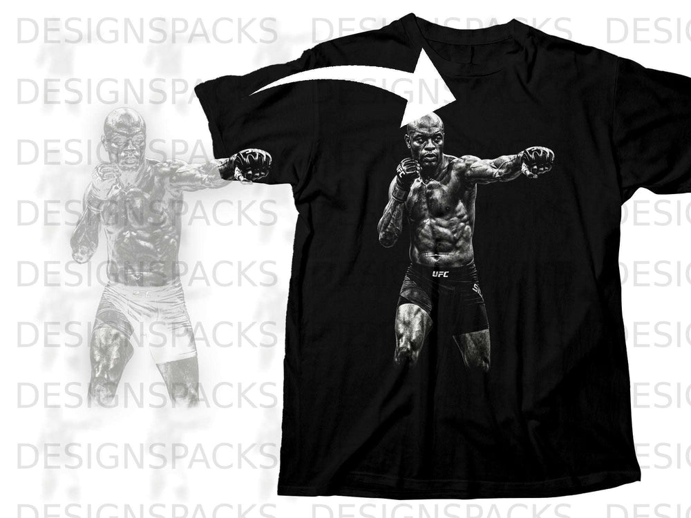Black t-shirt with graphic of UFC fighter Anderson Silva in fighting stance.