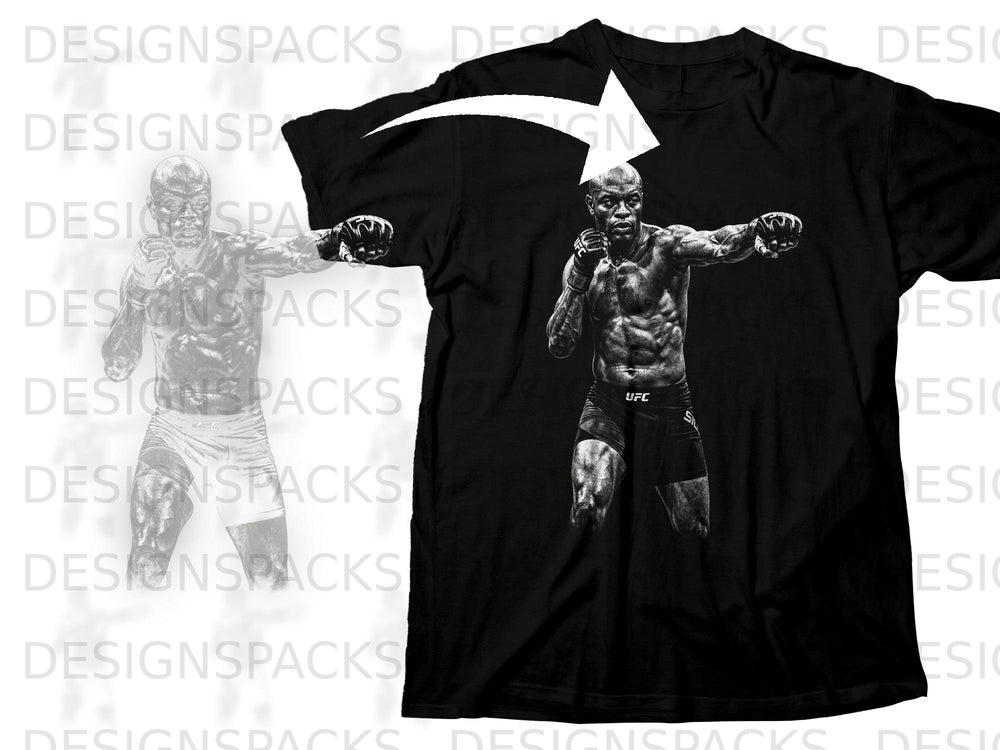 Black t-shirt with graphic of UFC fighter Anderson Silva in fighting stance.