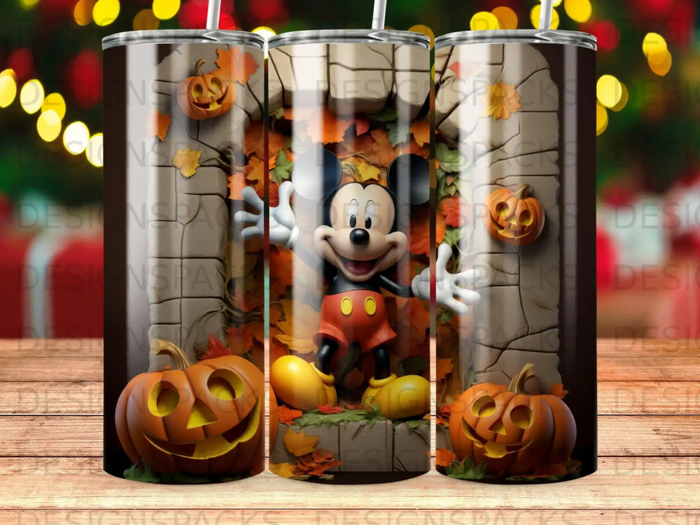 Mickey Mouse with pumpkins and autumn leaves on a tumbler wrap.