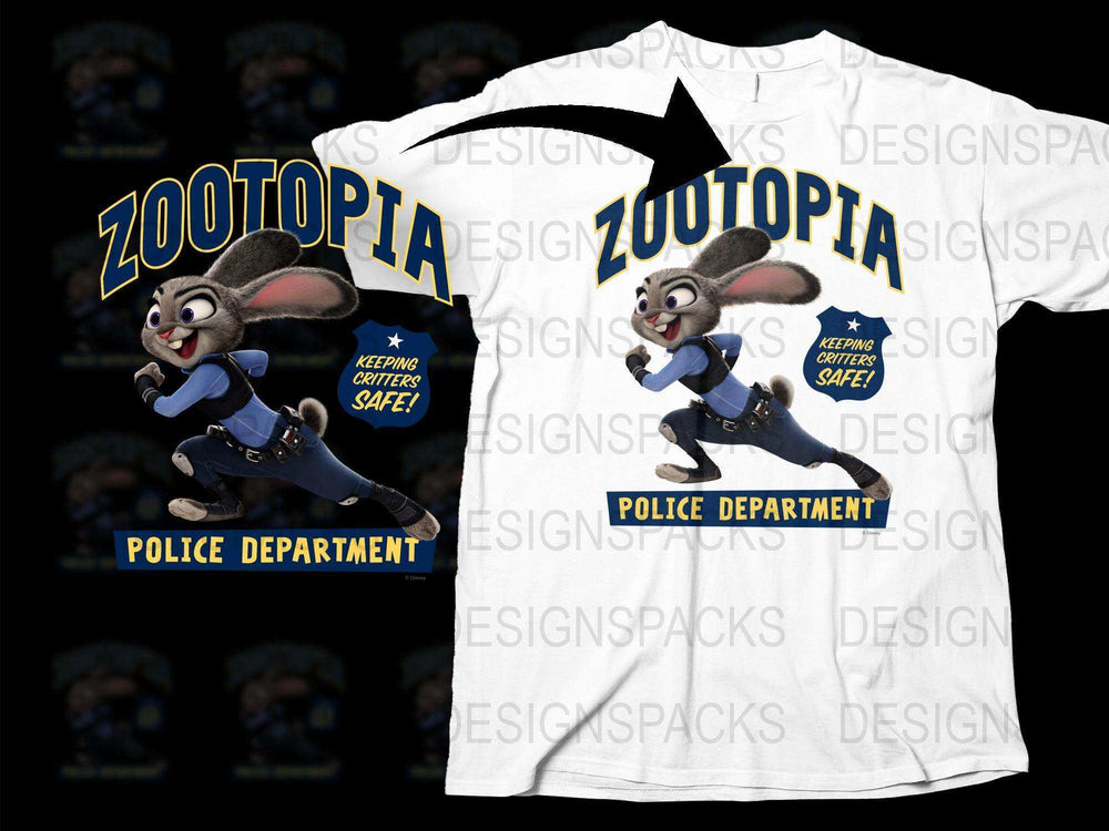 Zootopia T-Shirt, Judy Hopps Police Department Graphic Tee, Cartoon Rabbit Character, Unisex Kids and Adult Sizes