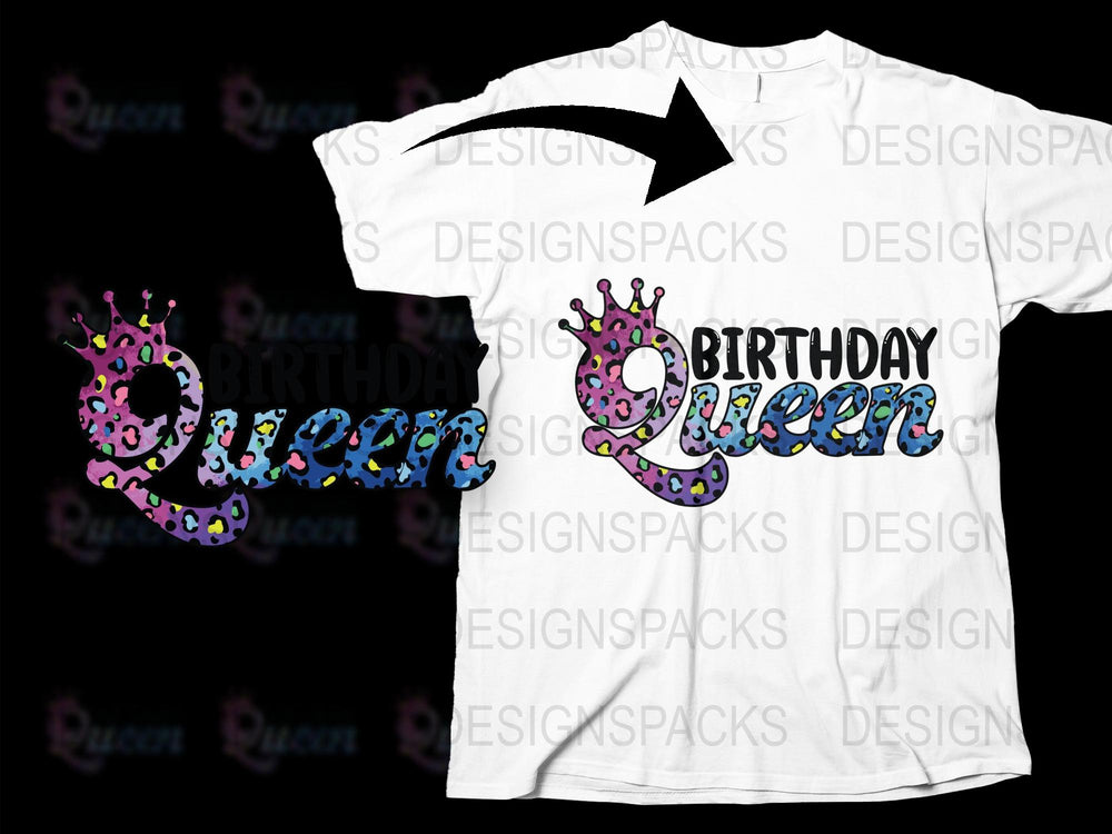 Birthday Queen T-Shirt, Leopard Print and Glitter Text, Stylish Women's Graphic Tee