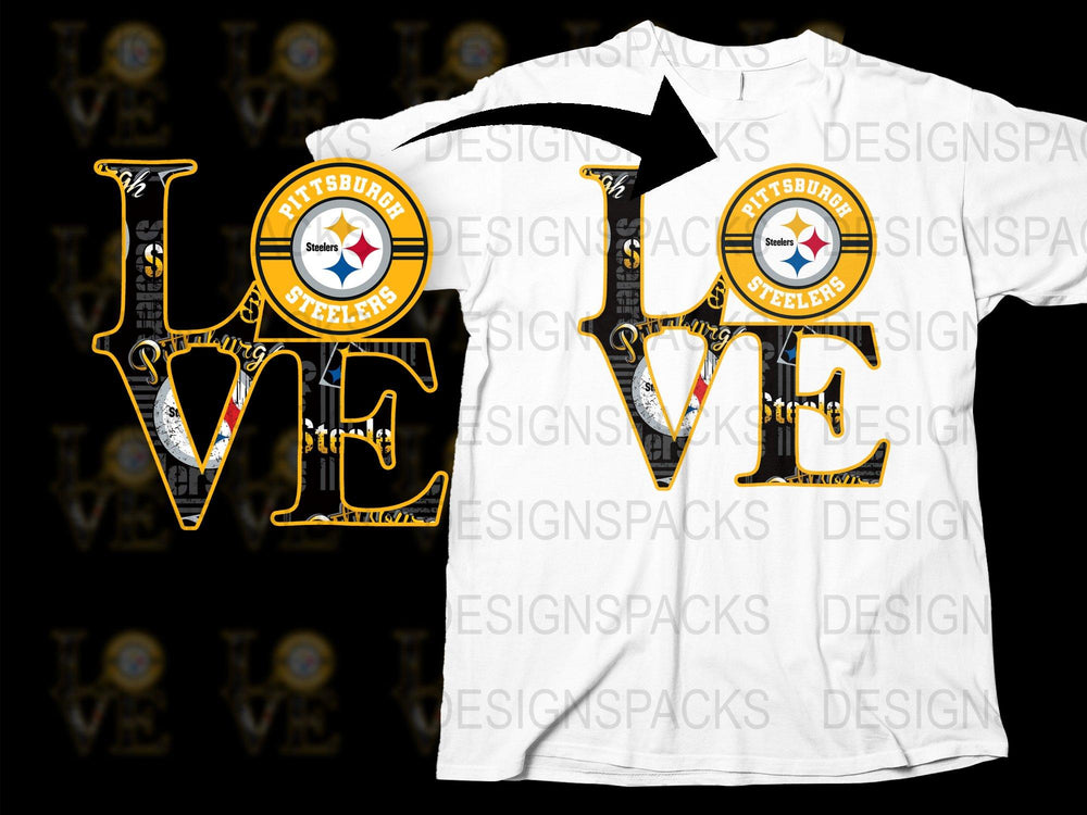 Pittsburgh Football Love Graphic T-Shirt, Black and White Fan Apparel, Sports Team Support Tee