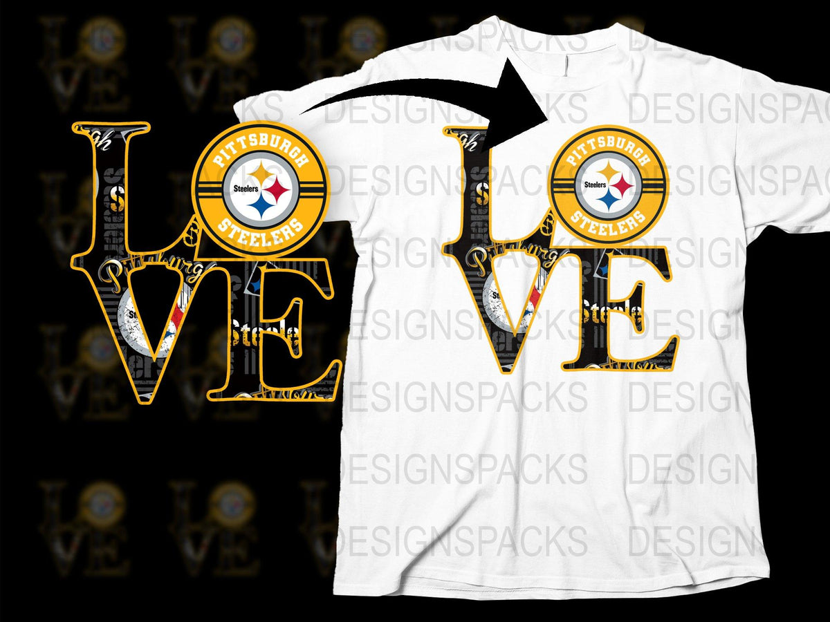 Pittsburgh Football Love Graphic T-Shirt, Black and White Fan Apparel, Sports Team Support Tee