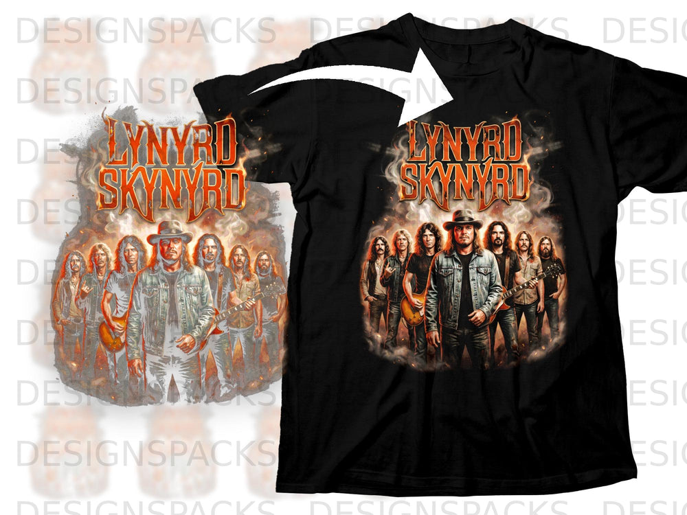 Black t-shirt with Lynyrd Skynyrd band graphic featuring a group of men.