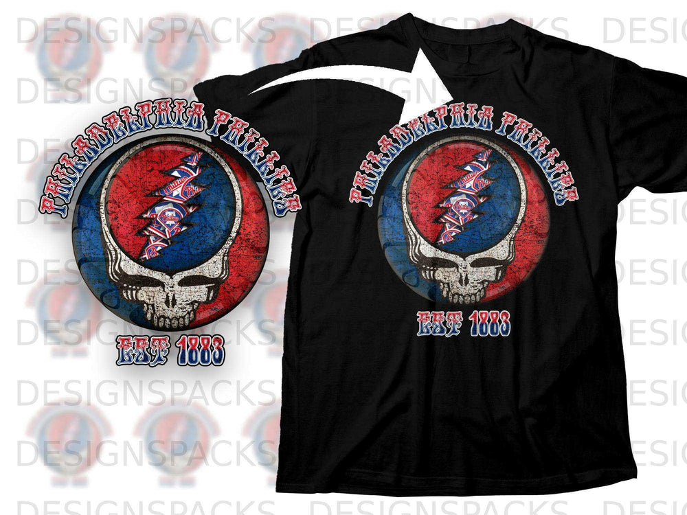 Philadelphia Phillies Est 1883 Skull Graphic T-shirt