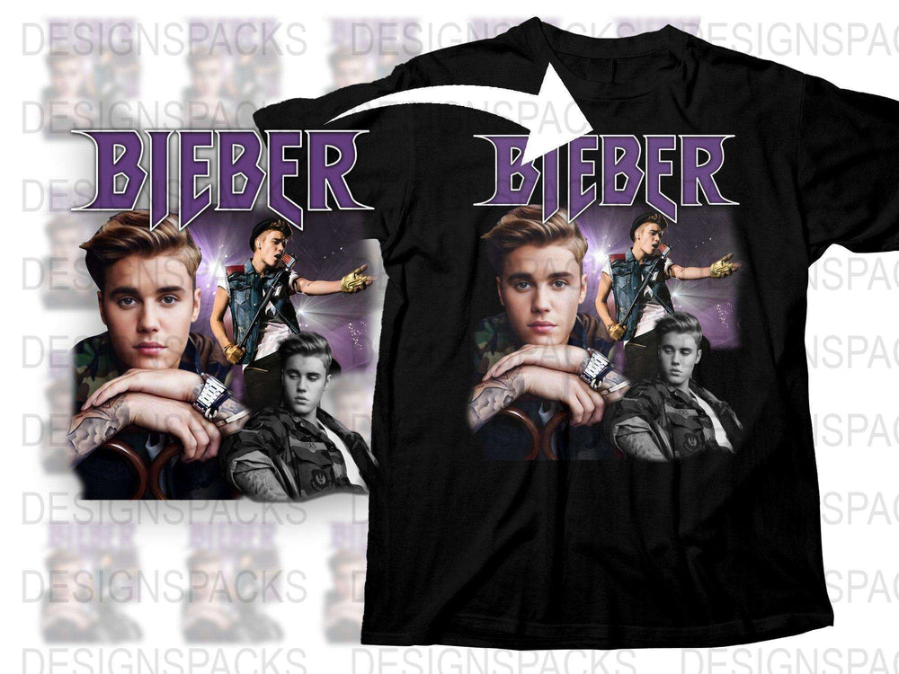 Justin Bieber Graphic T-Shirt, Pop Star Fan Tee, Music Idol Multiple Poses, Stylish Casual Top