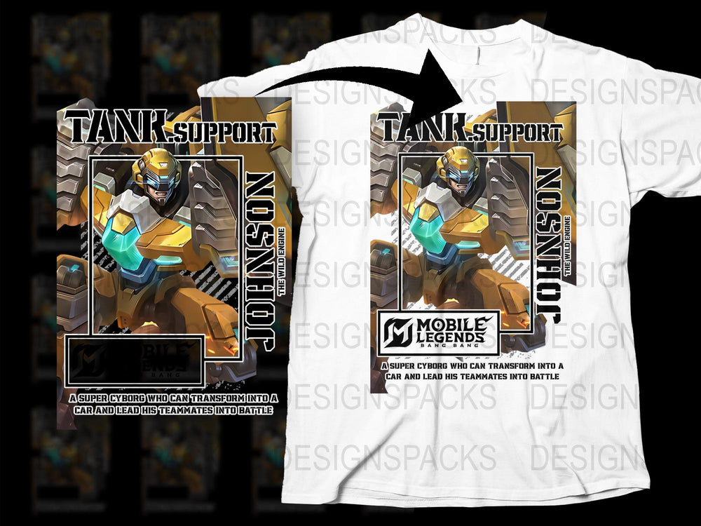 Mobile Legends Tank Support Johnson Graphic T-Shirt, Video Game Inspired Apparel, Unique Gamer Clothing Gift