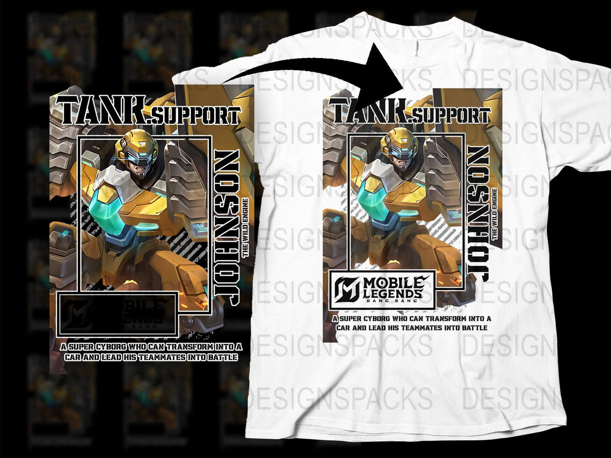 Mobile Legends Tank Support Johnson Graphic T-Shirt, Video Game Inspired Apparel, Unique Gamer Clothing Gift