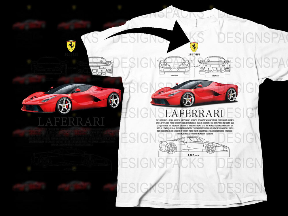 LaFerrari Graphic T-Shirt, Sports Car Enthusiast Tee, Red Ferrari Men's Fashion, Racing Apparel, Collector's Item, Unique Automotive Design