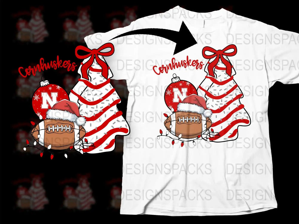 Nebraska Cornhuskers Christmas T-Shirt, Santa Hat Football Graphic Tee, Holiday Apparel for Sports Fans