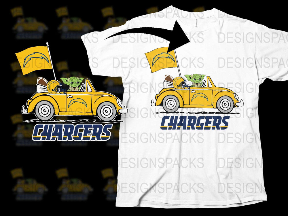 Vintage Car T-Shirt, Yellow Convertible with Dogs, Fun Summer Graphic Tee, Unique Chargers Design