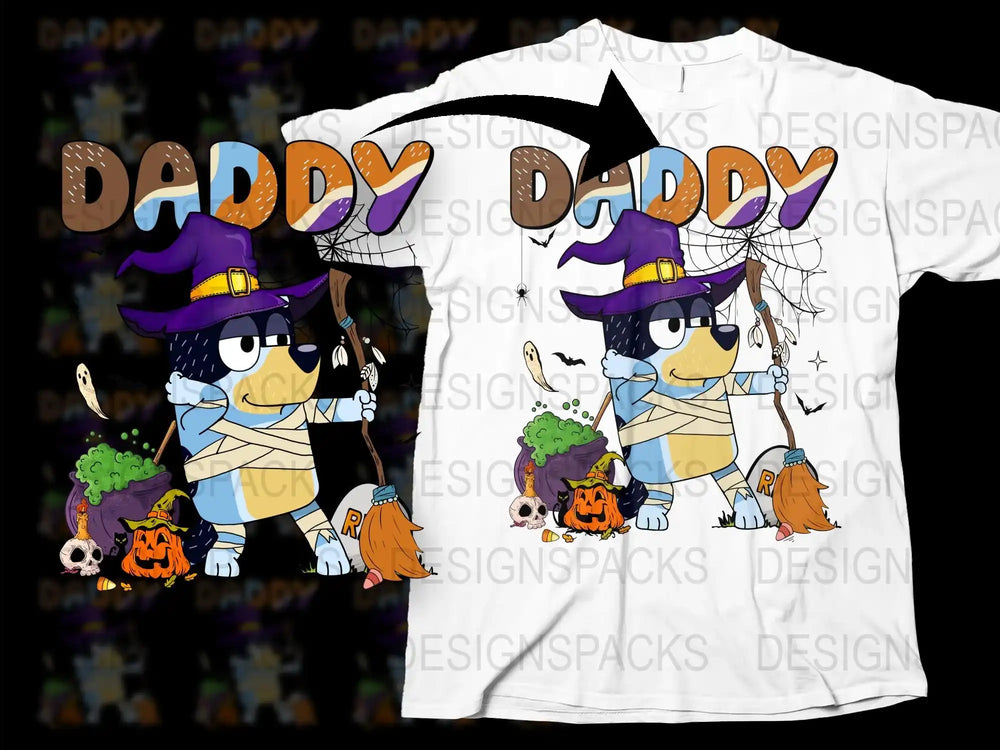 Kids Halloween T-Shirt Cute Cartoon Daddy Witch Design, Spooky Fun Graphic Tee, Boys Girls Holiday Top