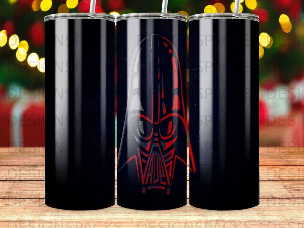 Black tumbler with Darth Vader's mask design.