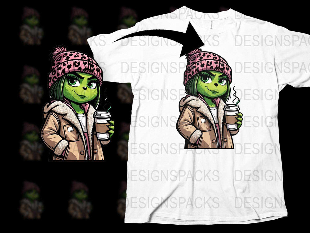 Cool Witch Cartoon Character with Coffee Street Style T-Shirt, Trendy Graphic Tee for Teens and Adults