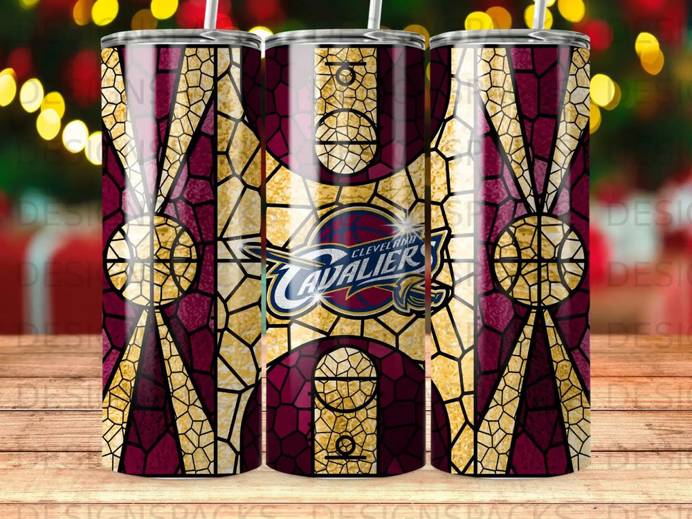 Cleveland Cavaliers tumbler with stained glass and team logo.